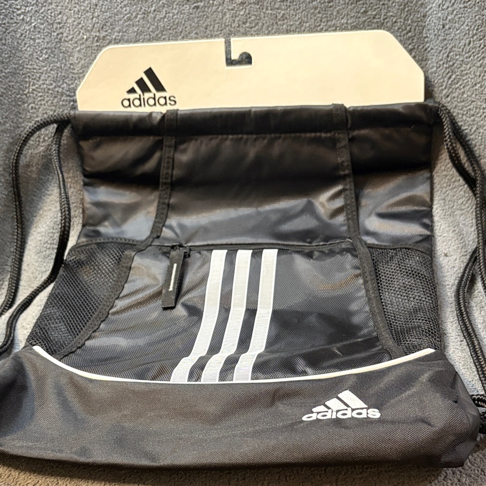 Adidas Black and White Drawstring Backpack - Picture 1 of 3